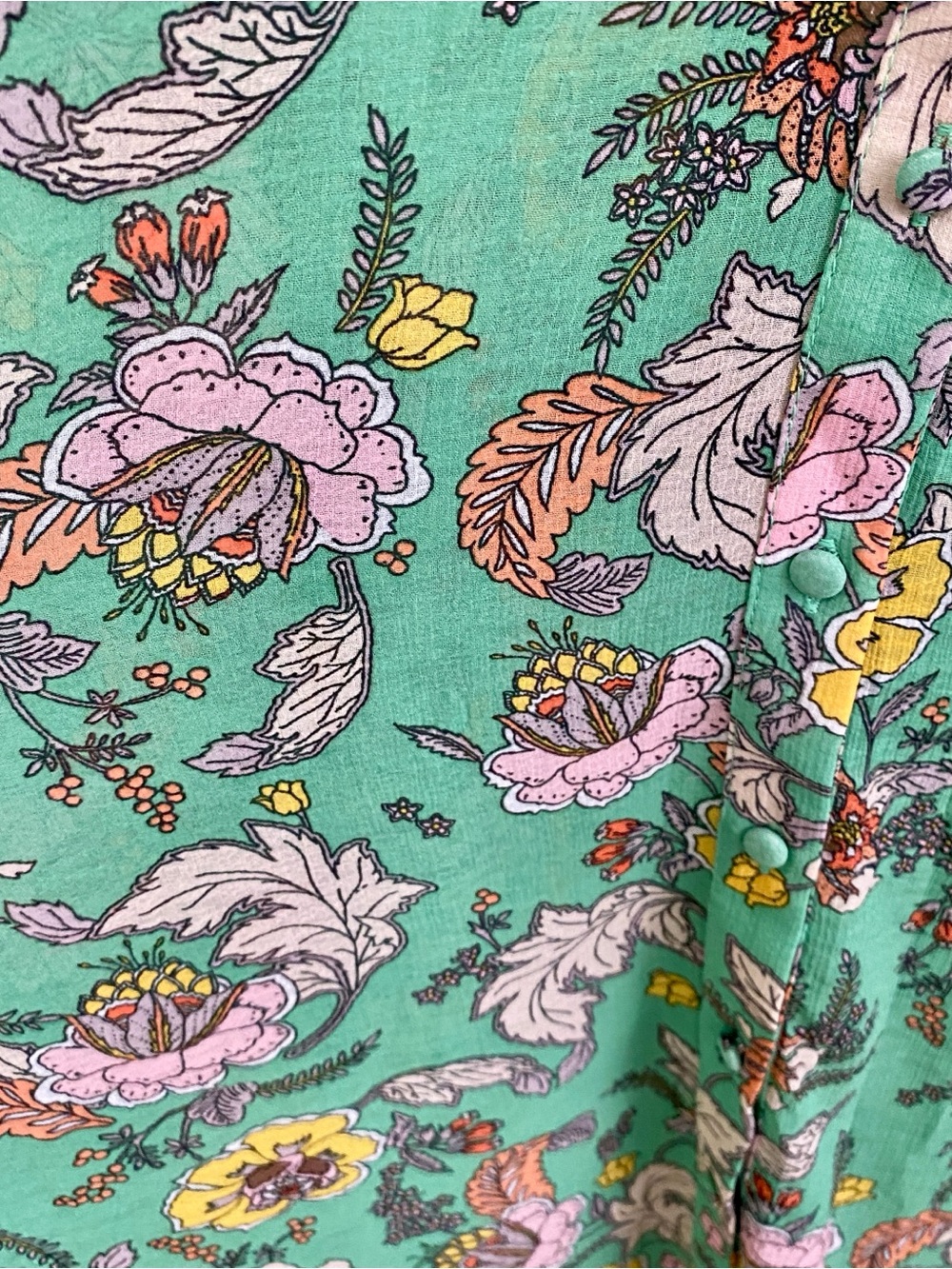 Free People Earthfolk Maxi Dress Green Floral Boho Ruched Sleeve XS - Picture 6 of 16